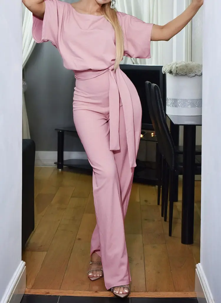 Women Pink Lace-Up Jumpsuit 2025 Summer - Image 4
