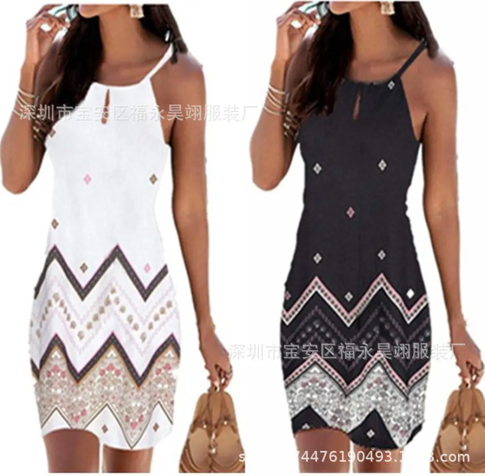 Women's Printed Sleeveless Dress Black Geometric Pattern - Image 8
