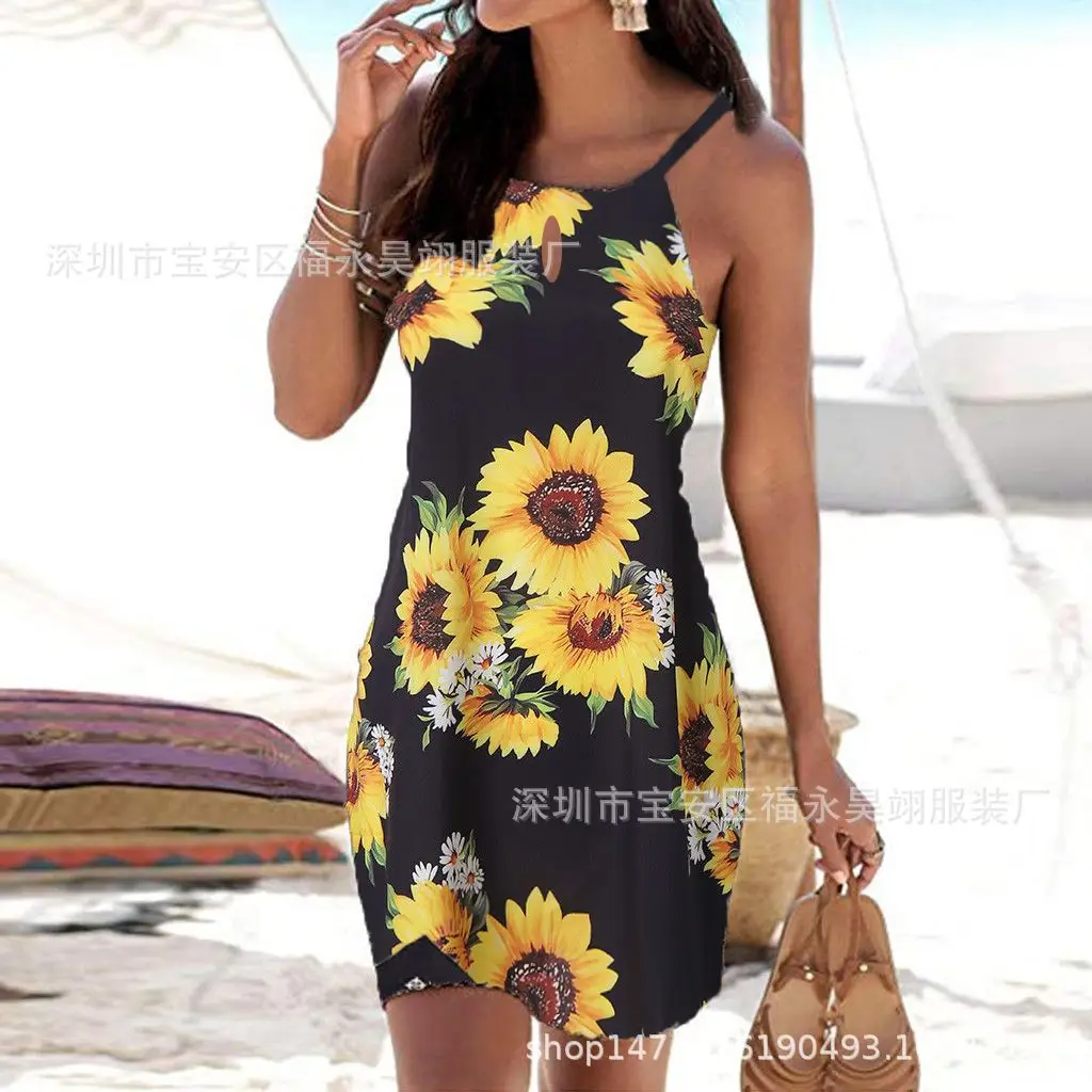 Women's Printed Sleeveless Dress Black Geometric Pattern - Image 5