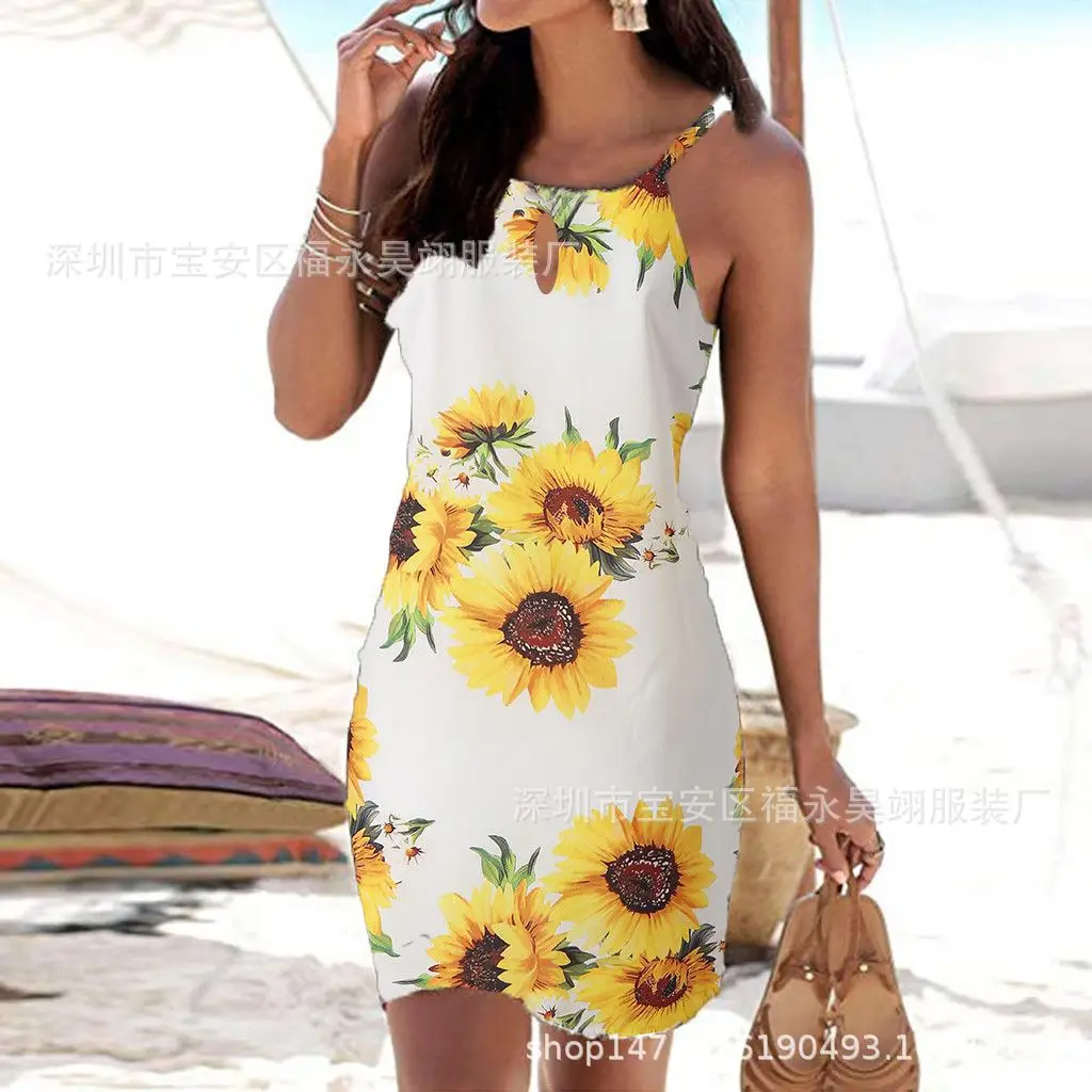 Women's Printed Sleeveless Dress Black Geometric Pattern - Image 6