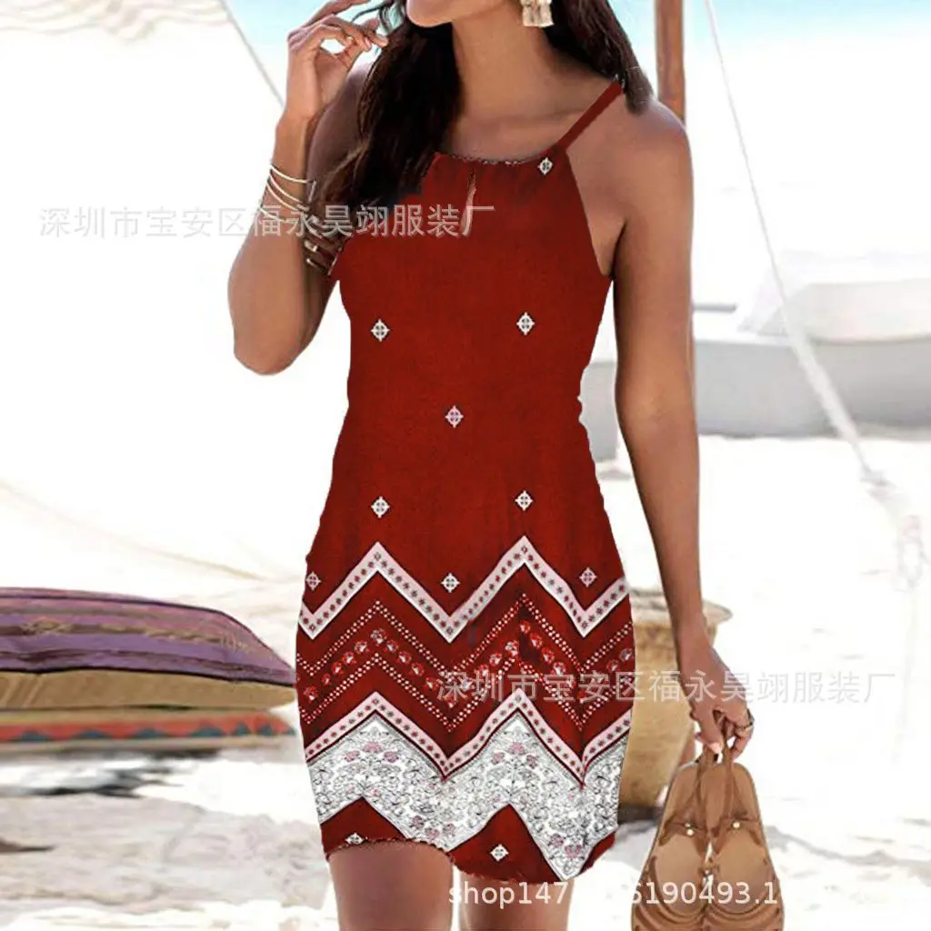Women's Printed Sleeveless Dress Black Geometric Pattern - Image 2