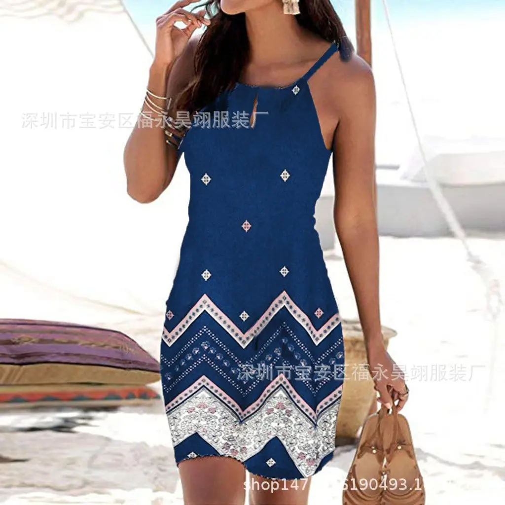 Women's Printed Sleeveless Dress Black Geometric Pattern - Image 4
