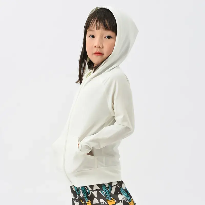Girls Hooded Sunscreen Jacket White Summer Wear - Image 4