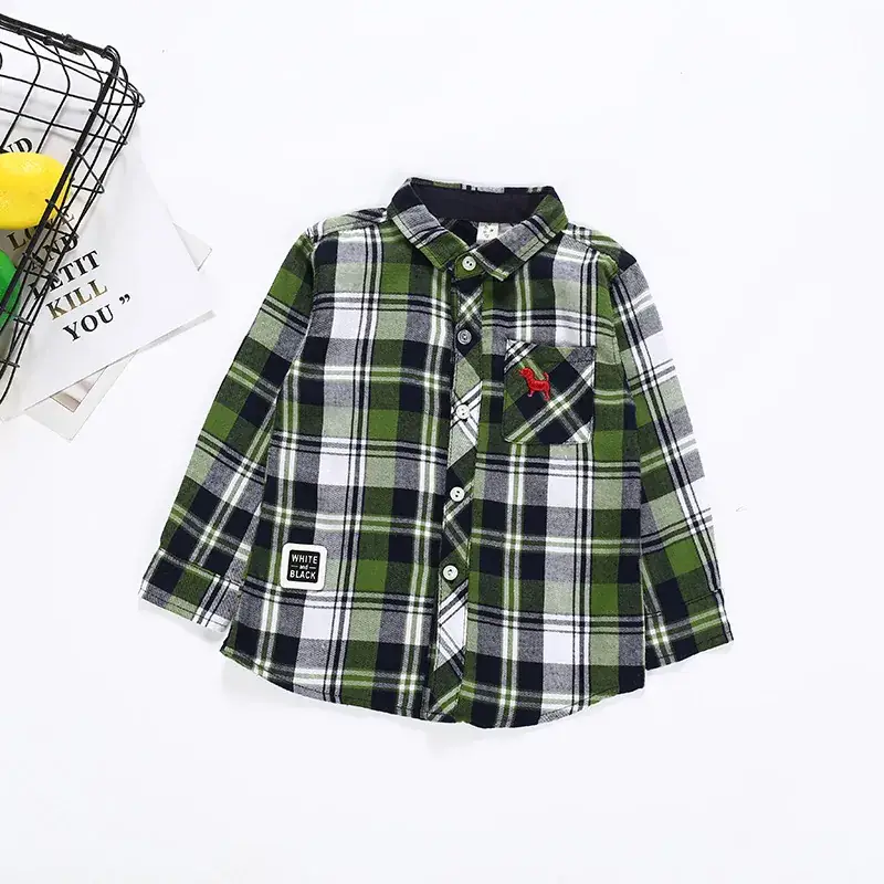2021 Boys Plaid Long Sleeve Sunscreen Shirt Set