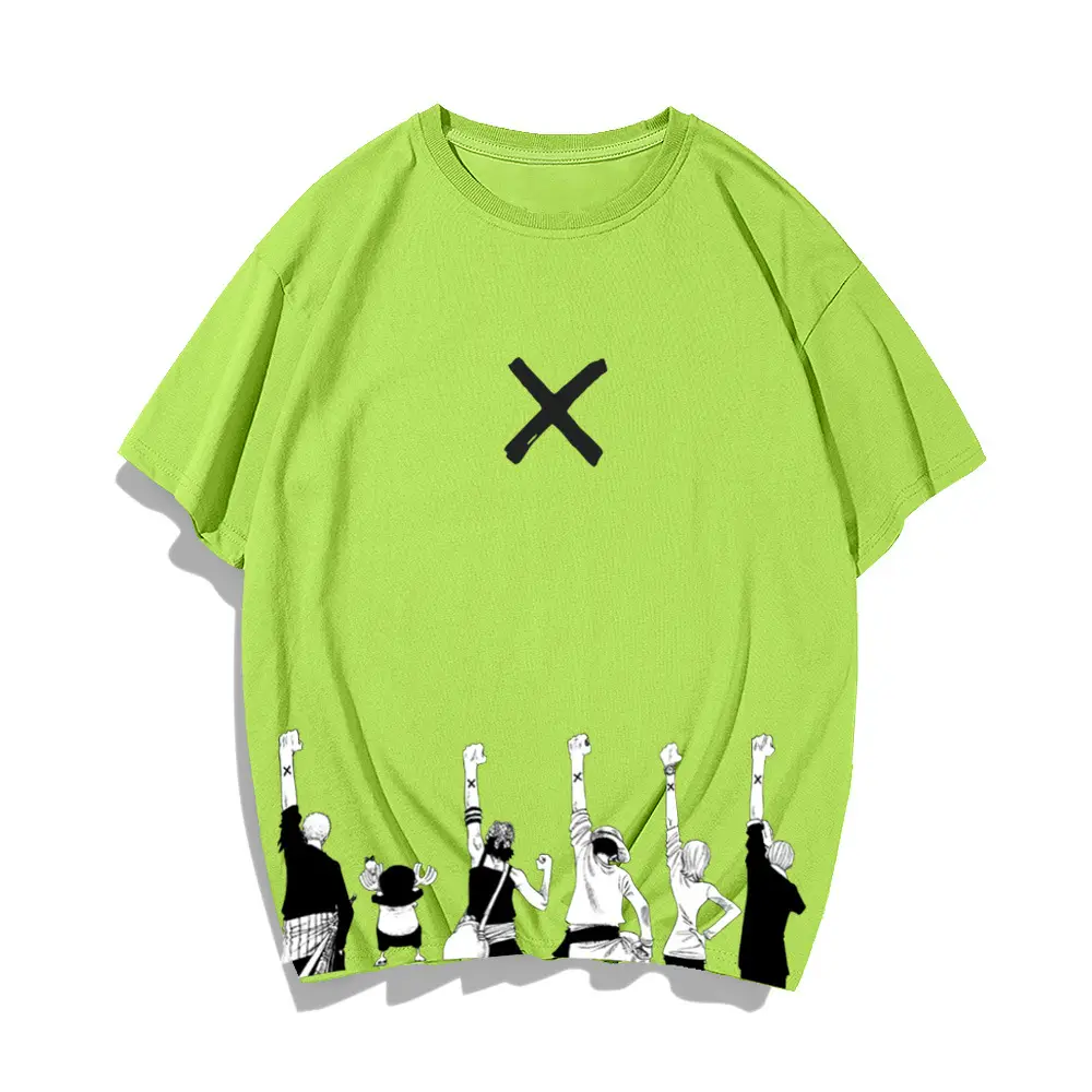 One Piece Cartoon T-Shirt Green Short Sleeve - Image 15
