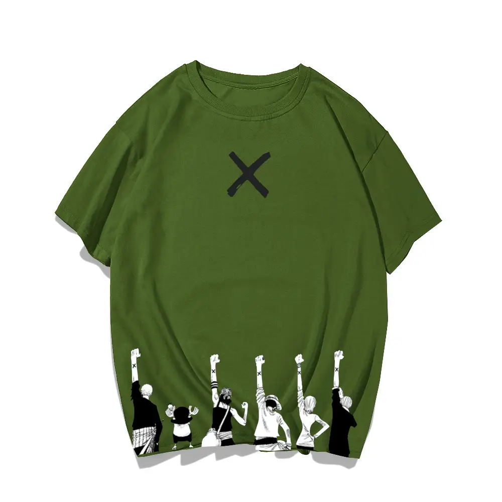 One Piece Cartoon T-Shirt Green Short Sleeve - Image 9