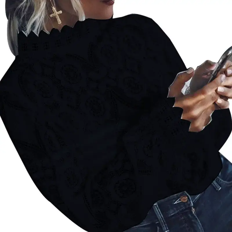 Women's Cross-Border Lace Long Sleeve Shirt White — feature 3