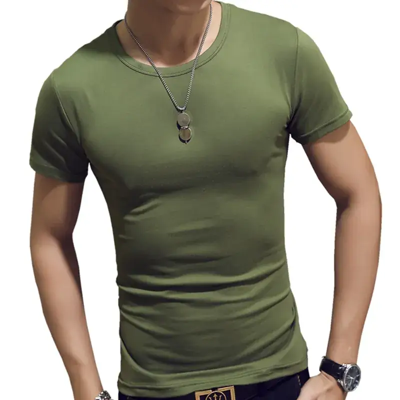 Men's Korean Slim Fit T-Shirt Red Short Sleeve - Image 11