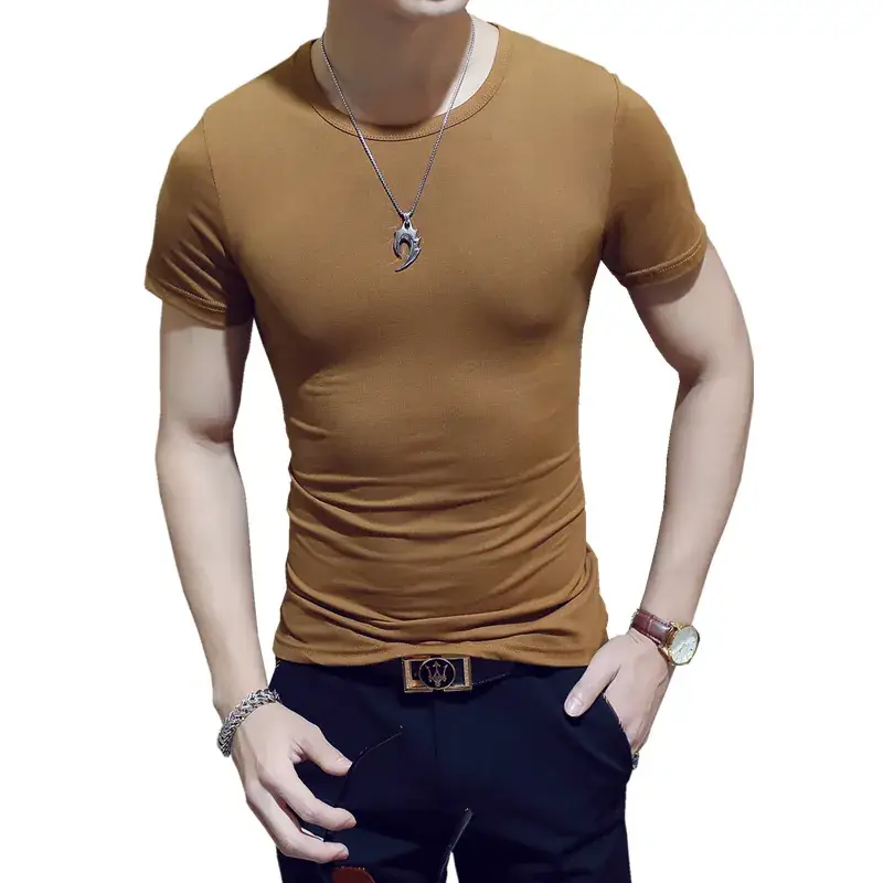 Men's Korean Slim Fit T-Shirt Red Short Sleeve - Image 18