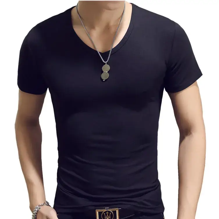 Men's Korean Slim Fit T-Shirt Red Short Sleeve - Image 2