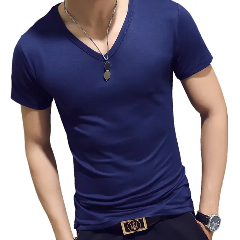 Men's Korean Slim Fit T-Shirt Red Short Sleeve - Image 3
