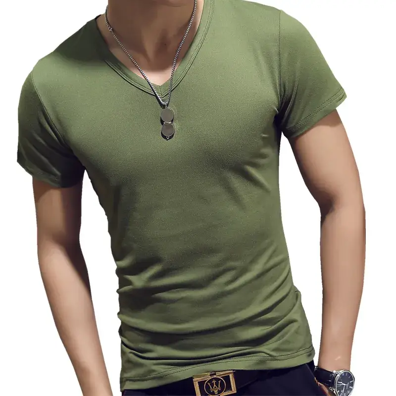 Men's Korean Slim Fit T-Shirt Red Short Sleeve - Image 5