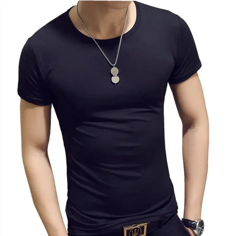 Men's Korean Slim Fit T-Shirt Red Short Sleeve - Image 8