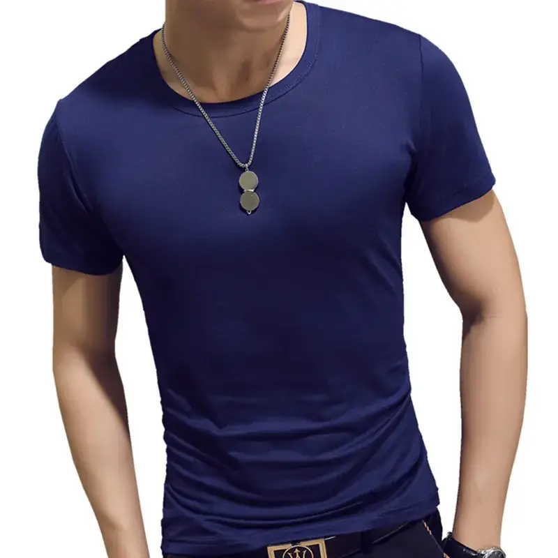 Men's Korean Slim Fit T-Shirt Red Short Sleeve - Image 9