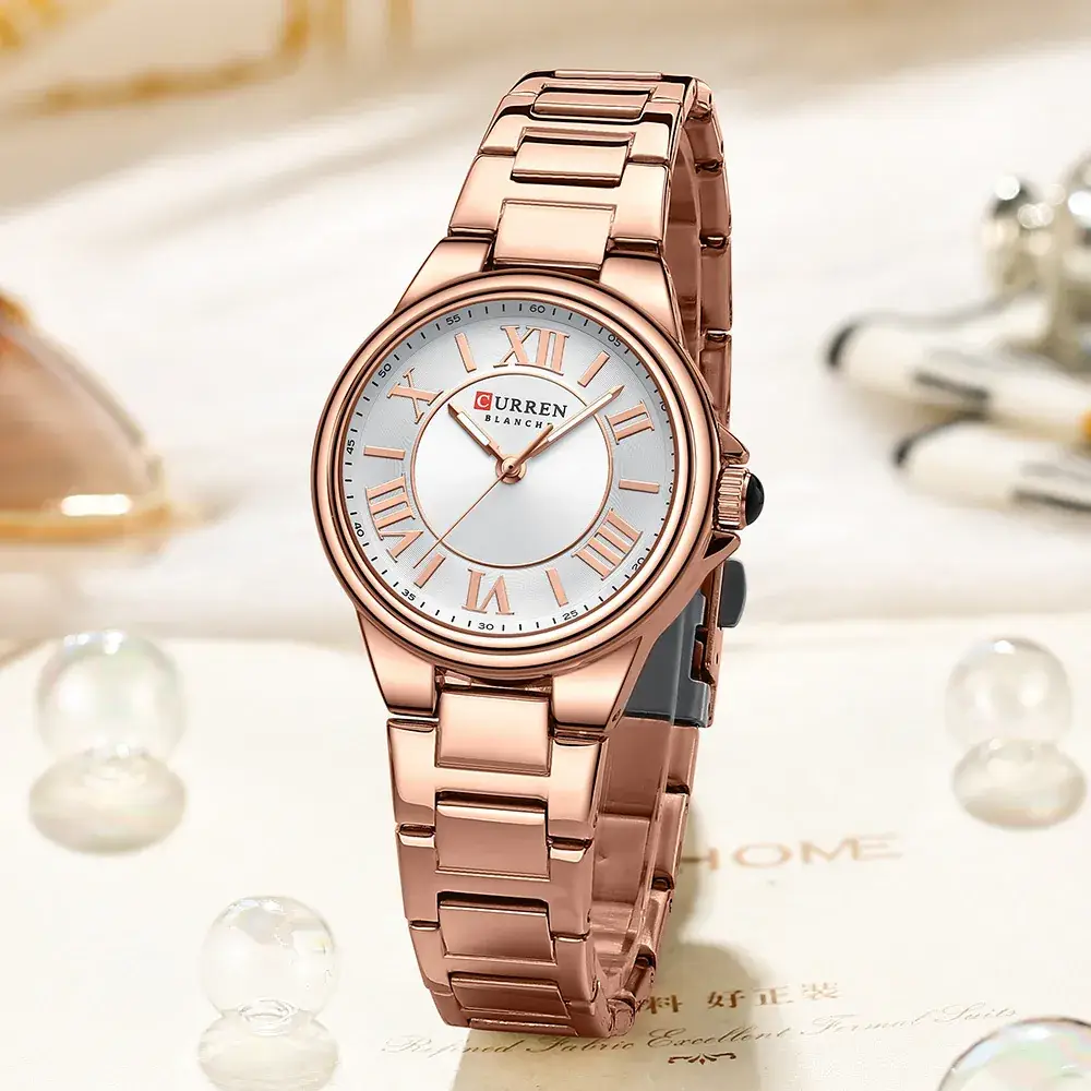 Women's Stainless Steel Quartz Watch with Rose Gold Dial