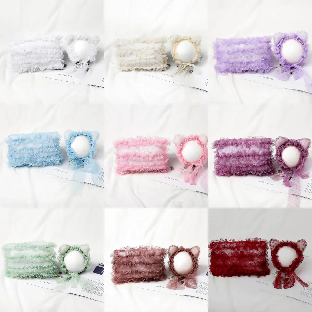 Green Ruffled Baby Hat Pillow Set Two-Piece Decor - Image 21
