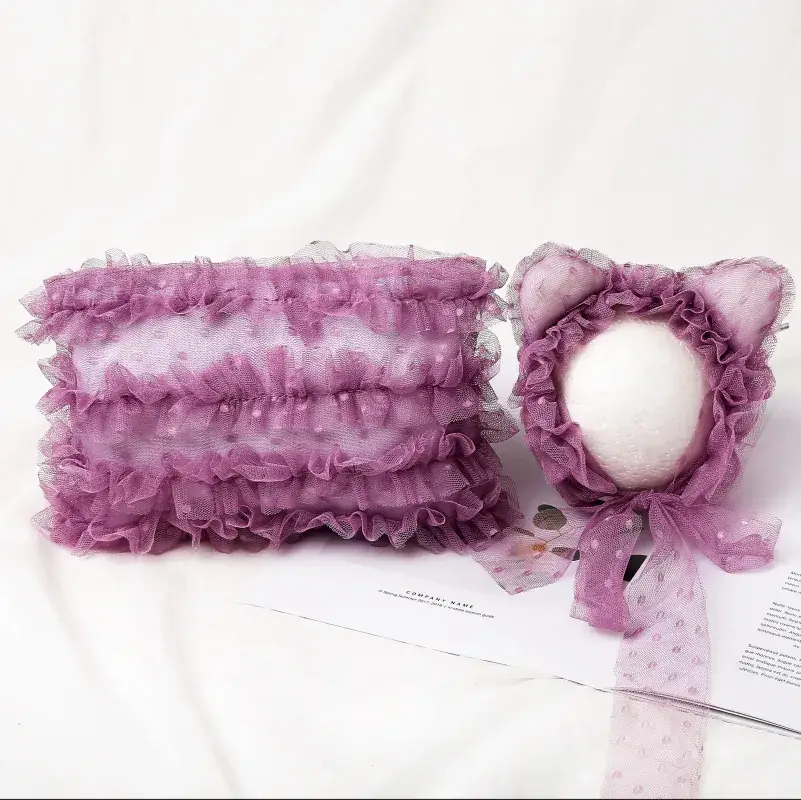 Green Ruffled Baby Hat Pillow Set Two-Piece Decor - Image 2