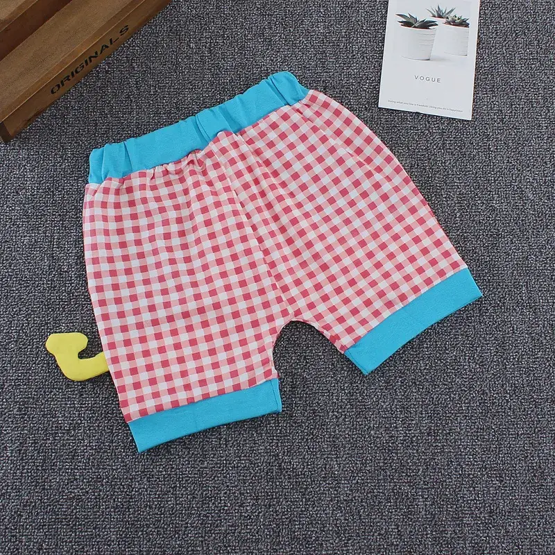Cartoon Boys Girls Checkered Shorts Blue Trim Summer Casual Pants - Image 6