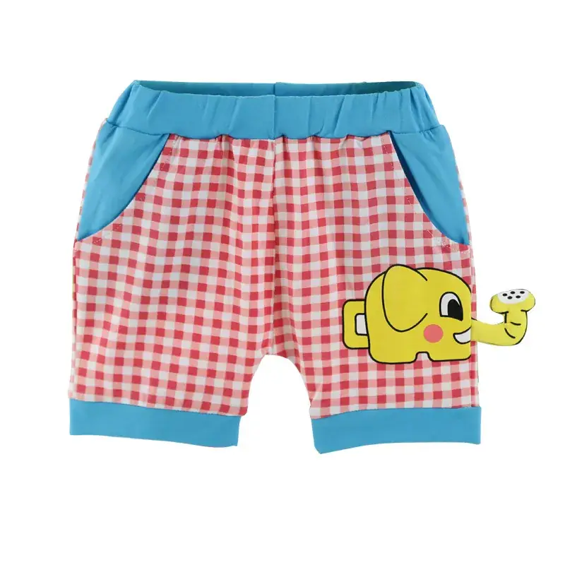 Cartoon Boys Girls Checkered Shorts Blue Trim Summer Casual Pants - Image 7