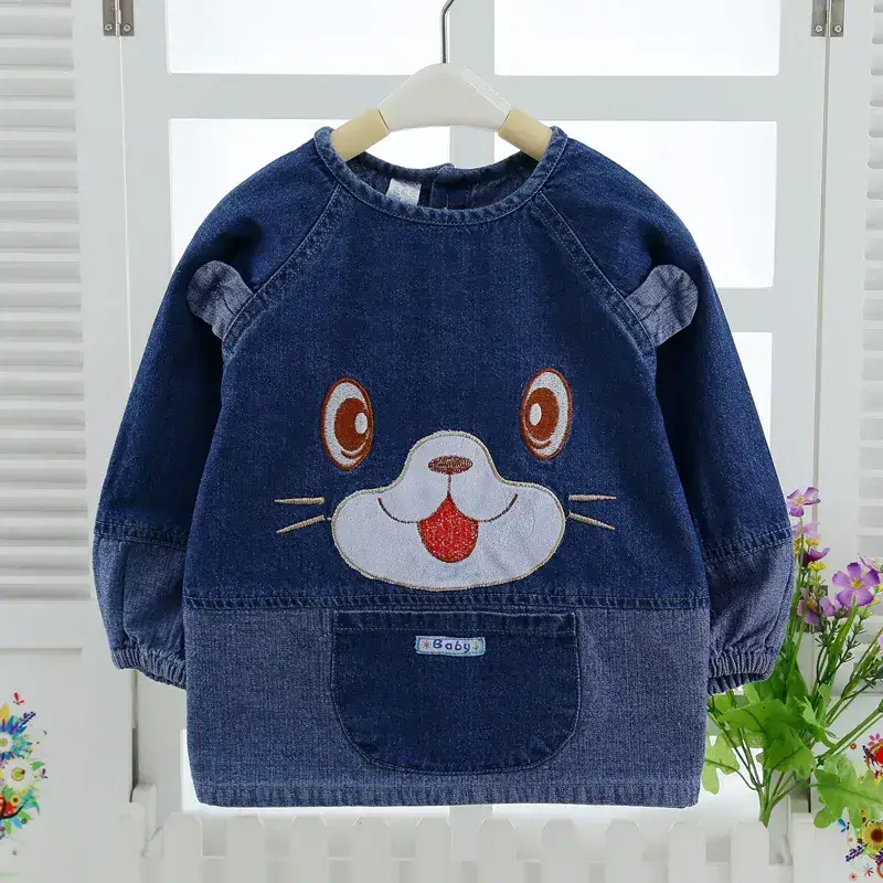 Baby's Blue Cat Print Cotton Long Sleeve Shirt