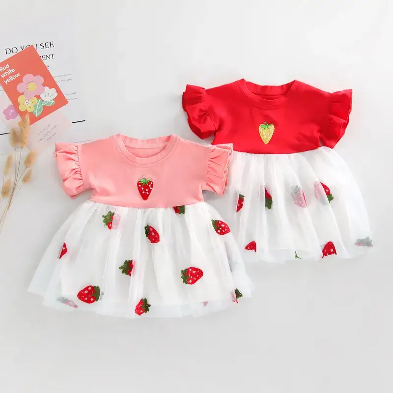 Baby Dress Strawberry Print Lace Mesh Summer - Image 4