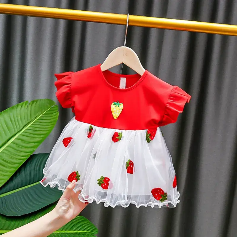 Baby Dress Strawberry Print Lace Mesh Summer - Image 5