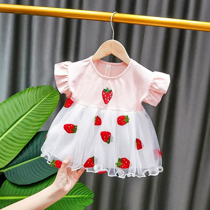 Baby Dress Strawberry Print Lace Mesh Summer - Image 6