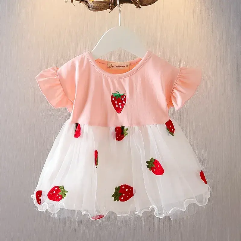 Baby Dress Strawberry Print Lace Mesh Summer - Image 2
