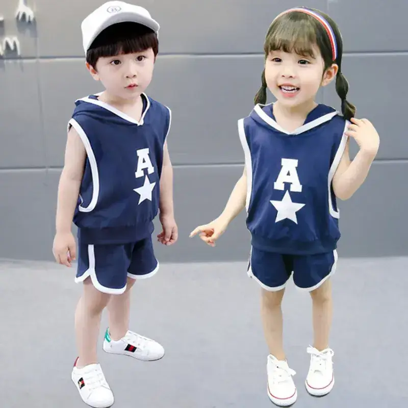 Kids Korean Style Vest Shorts Set Boys Girls Summer - Image 2