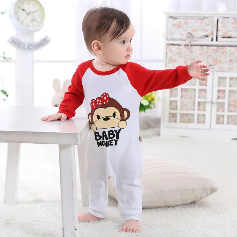 Newborn Korean Style Conjoined Clothes White Red Long Sleeve - Image 16