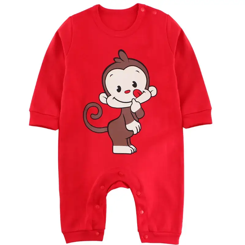 Newborn Korean Style Conjoined Clothes White Red Long Sleeve - Image 12