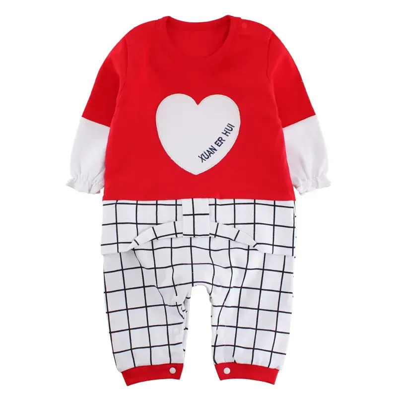 Newborn Korean Style Conjoined Clothes White Red Long Sleeve - Image 3