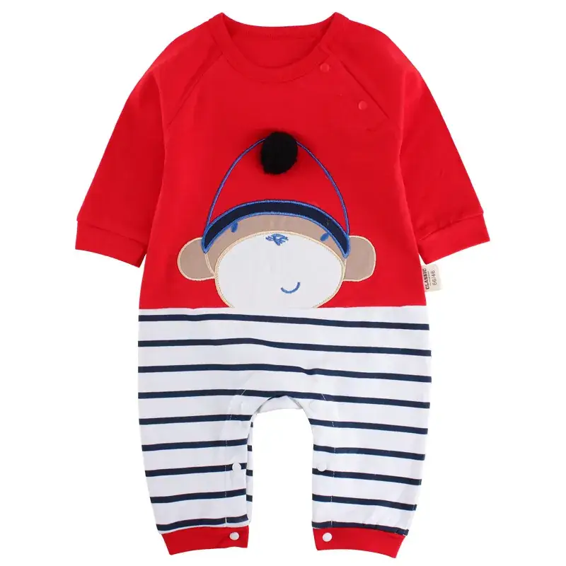 Newborn Korean Style Conjoined Clothes White Red Long Sleeve - Image 6