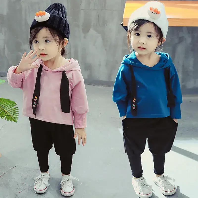 New Korean Style Girls Hoodie Pants Set Pink Blue Spring Autumn - Image 4