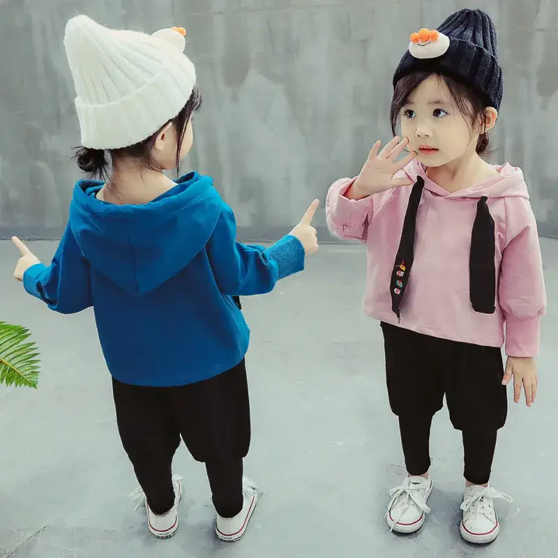New Korean Style Girls Hoodie Pants Set Pink Blue Spring Autumn - Image 6