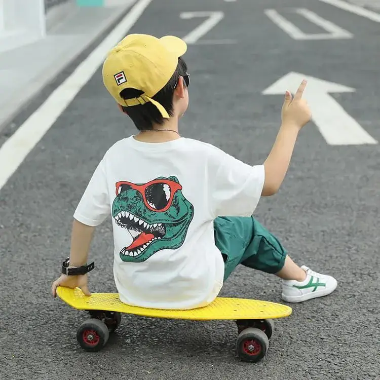 Kids Korean Style T-Shirt Shorts Set Boys Cartoon Green Shorts - Image 5