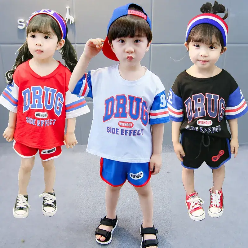 Korean Style Kids Short Sleeve Suit Red Blue Black