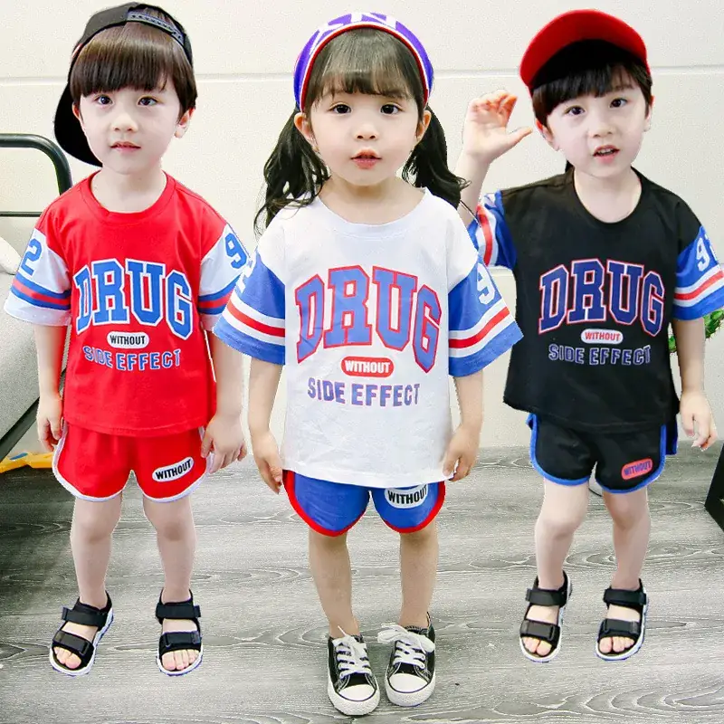 Korean Style Kids Short Sleeve Suit Red Blue Black