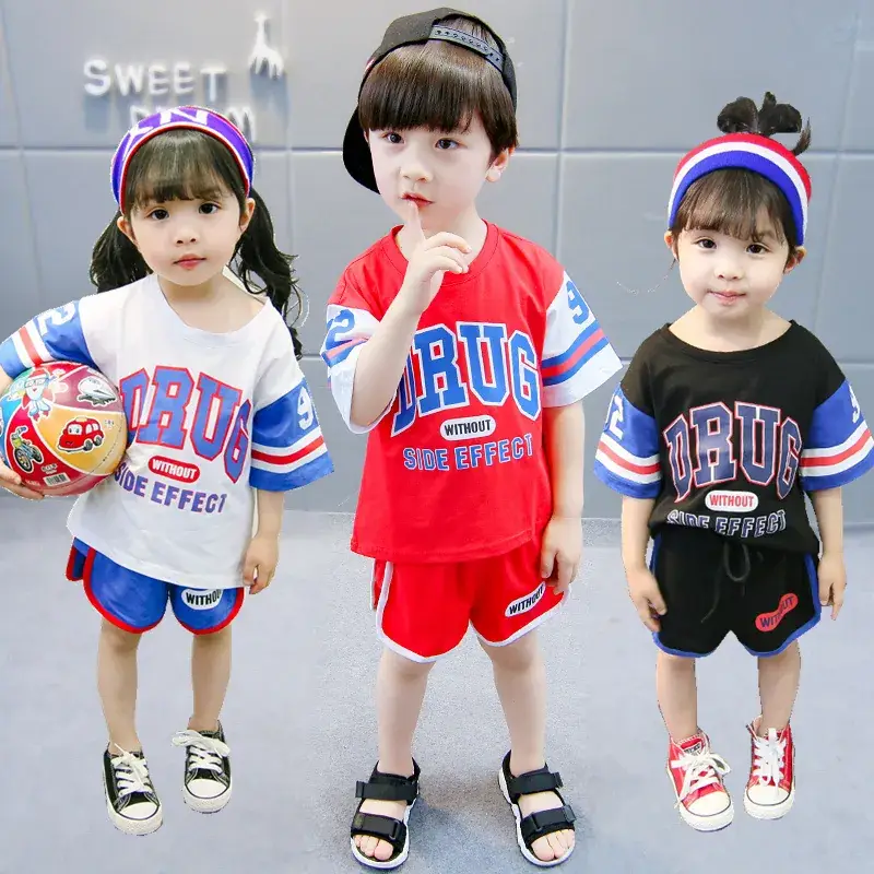 Korean Style Kids Short Sleeve Suit Red Blue Black