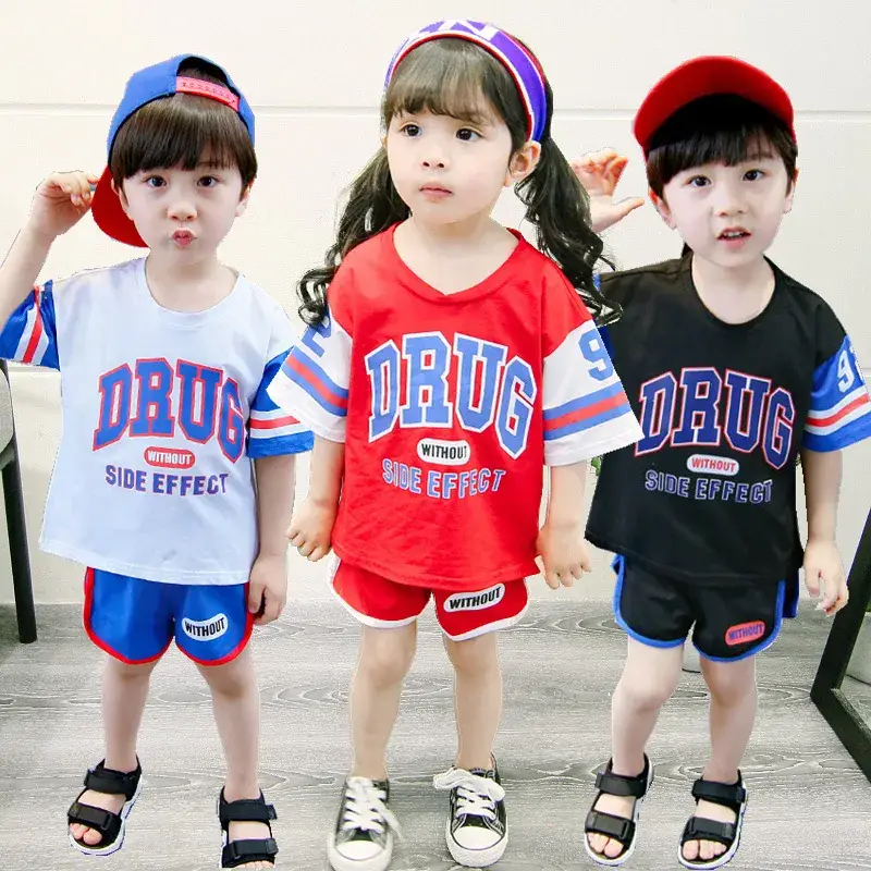 Korean Style Kids Short Sleeve Suit Red Blue Black