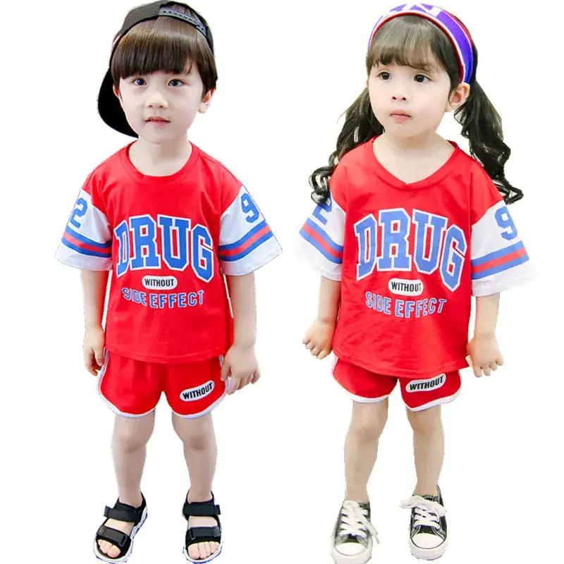 Korean Style Kids Short Sleeve Suit Red Blue Black