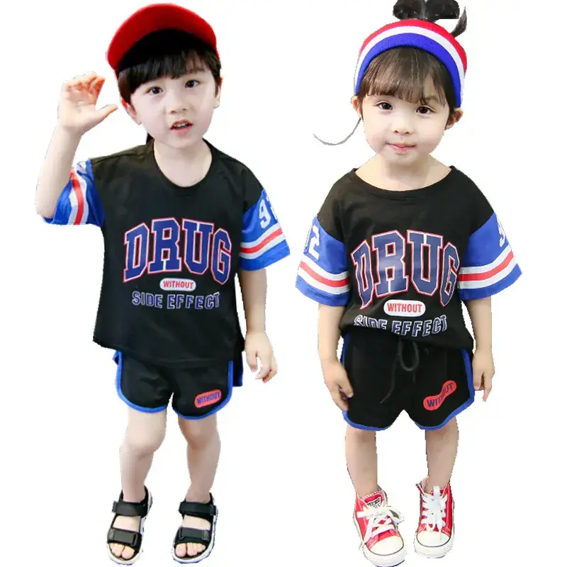 Korean Style Kids Short Sleeve Suit Red Blue Black