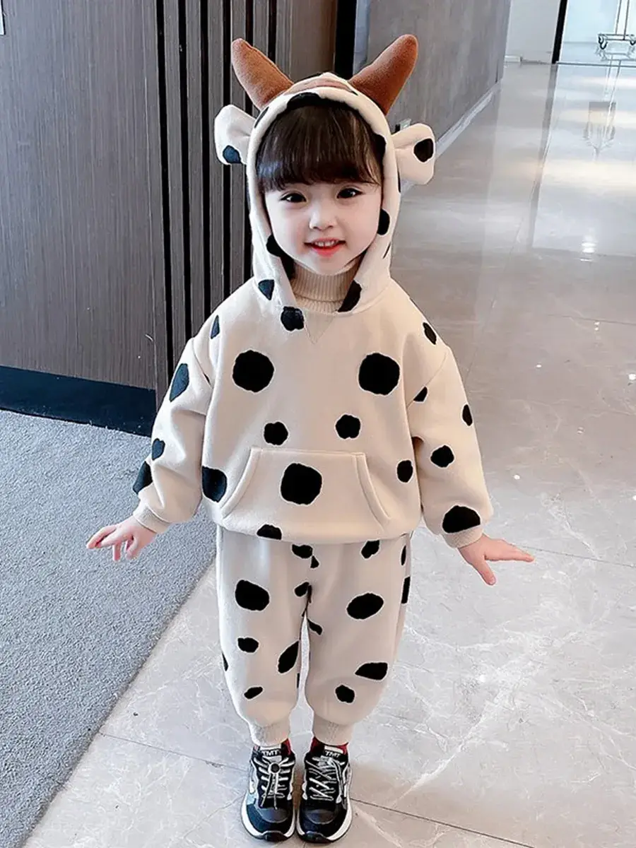 Girls Fleece Polka Dot Hoodie Pants Set - Image 3