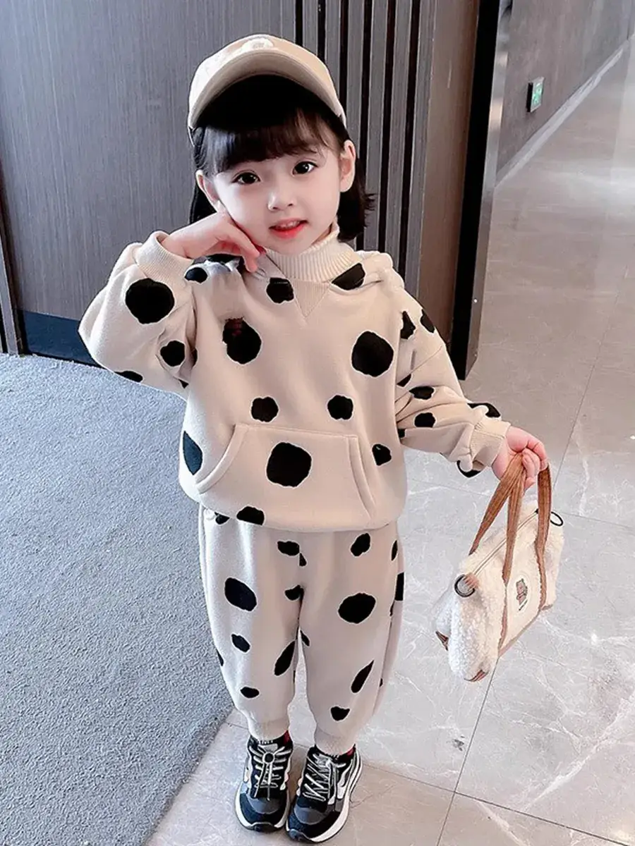 Girls Fleece Polka Dot Hoodie Pants Set - Image 4