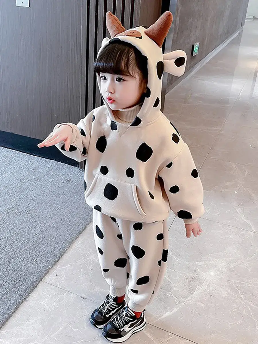 Girls Fleece Polka Dot Hoodie Pants Set - Image 5