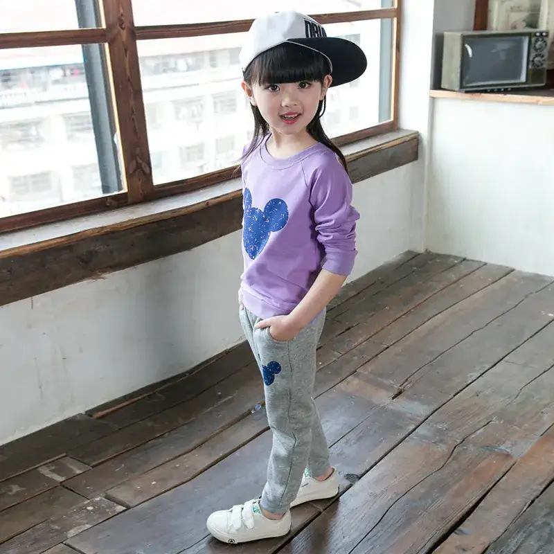 Pink Korean Style Girls' 2-Piece Sweatset 2028 Bear Print - Image 4