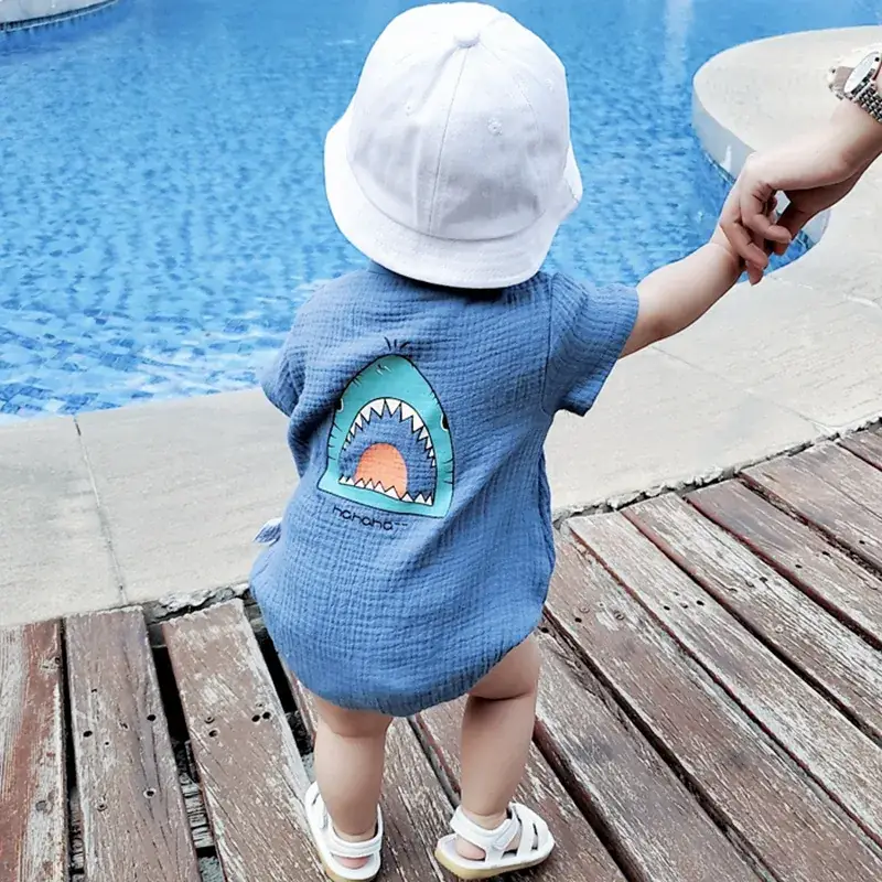 Baby Blue Shark Print Shorts Set for Newborns - Image 6