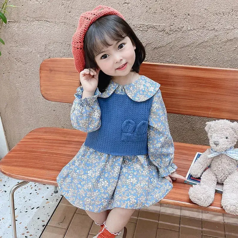 Korean Style Girl's Floral Dress Baby Vest Two-piece Long Sleeve Spring Autumn - Image 5