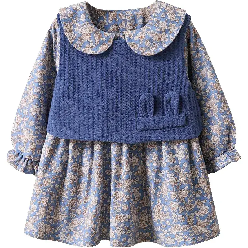 Korean Style Girl's Floral Dress Baby Vest Two-piece Long Sleeve Spring Autumn - Image 7