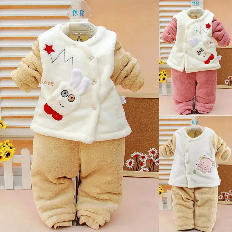 Newborn Baby Coral Fleece Suit White Beige Coat Outgoing Spring Autumn - Image 3